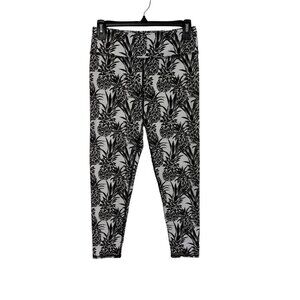EVCR Leggings Medium Black White Pineapple Print High Waist Athleisure